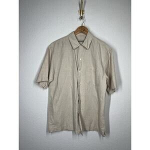 Vintage Fieldmaster Button Down Shirt Medium Linen Cotton Short Sleeves